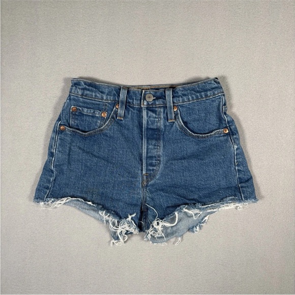 Levi's Pants - Levi's 501 Denim Shorts Women's 24 Blue Mid-Rise Hem Button-Fly Distressed